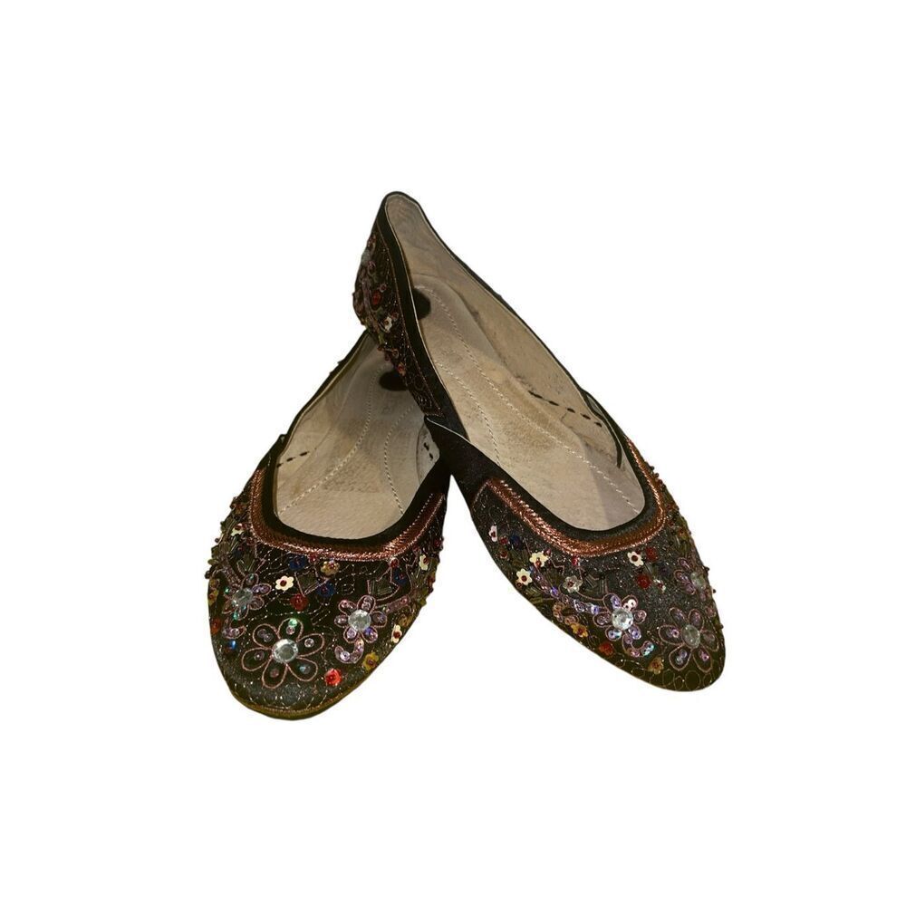 ✨Tribeca Jade Black Satin & Sequin Ballet Flats Sz 7.5✨